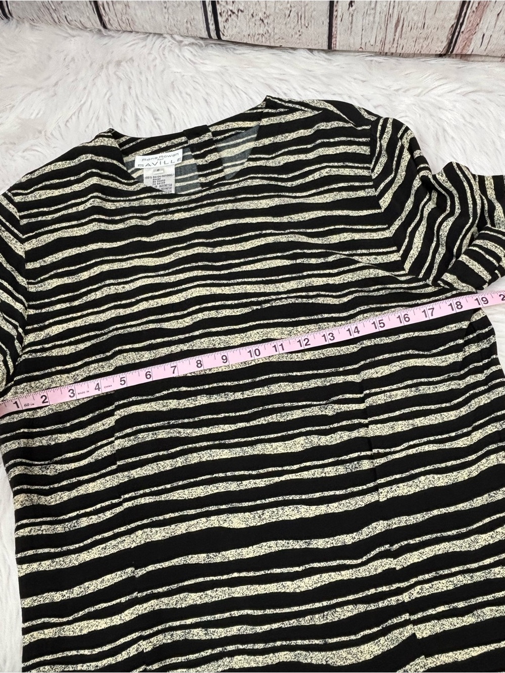 Vintage Rena Rowan for Saville Size 8 1980s Short Sleeve Blouse Black Cream - Picture 11 of 14